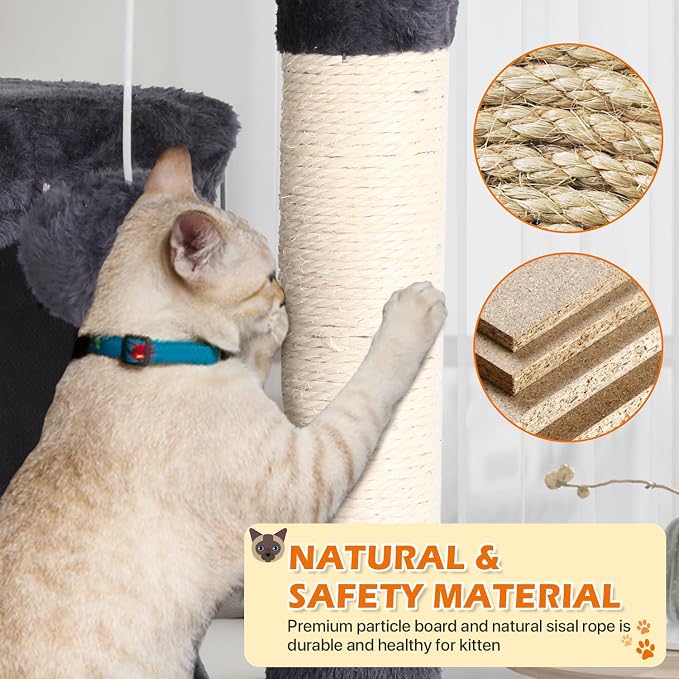 70 Inch Light Gray Cat Tree, Tall Cat Tower - Image 5