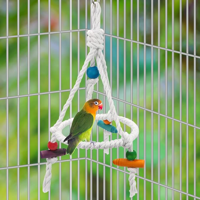 Litewoo Bird Parrot Cotton Swing Round Perch Stand - Image 4