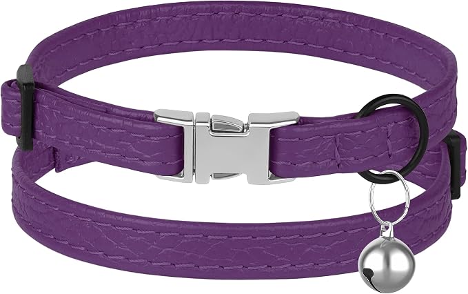 Leather Cat Collar with Buckle and Removable Bell - Image 2