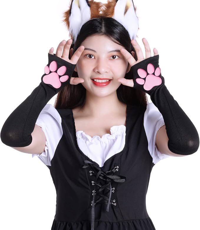 Nydotd Cat Paw Pad Mittens Gloves Kawaii Pink 3D Claw Fingerless Cute Cat - Image 2