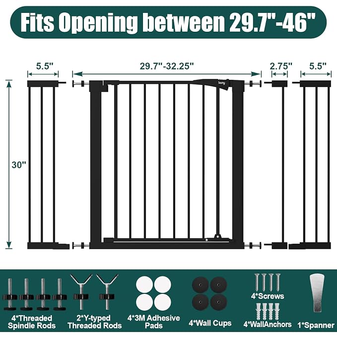 keny 29.7"-46" Baby Gate for Stairs, Auto Close Dog Gates for Doorways - Image 6