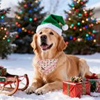 Christmas Dog Bandana–Pink Christmas Tree Triangle Scarf - Image 3