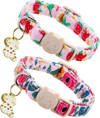 Spring Cat Collar-2 Pack Collars Strawberry and Flower Print Breakaway by BoboRainbow
