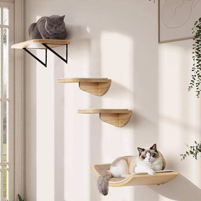Wood Cat Wall Shelves with Sisal Mat – Cats Wall Furniture Steps - Image 7