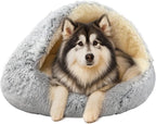 ShinHye Round Plush Fluffy Hooded Cat Bed Cave, Cozy by ShinHye