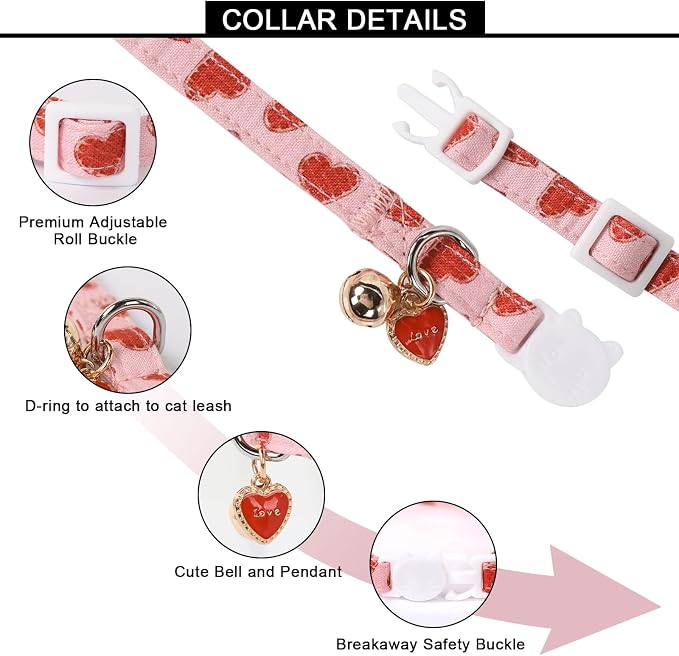 Lionet Paws 2pcs Pack Valentine's Day Cotton Cat Collar, Breakaway Buckle - Image 3