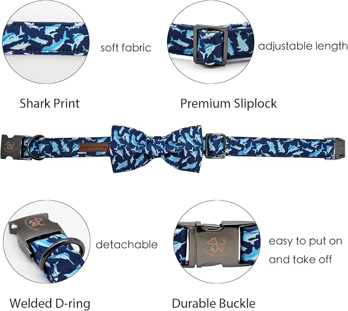 Elegant Little Tail Shark Print Adjustable Bowtie Collar - Image 2