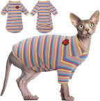 DENTRUN Hairless Cats Shirt Breathable Cat Daily Wear Clothes Stripe Vest by DENTRUN