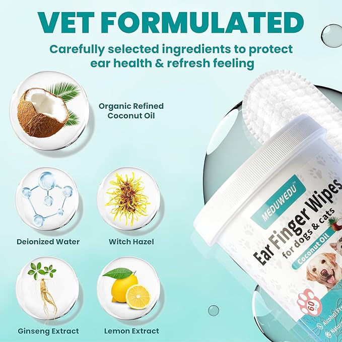 Ear Cleaner Finger Wipes 60 Counts, Dog Ear Cleaner, Grooming Kit Care - Image 3