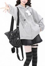 Womens Y2K Zip Up Cute Graphic Hoodies Cat Ears Casual Cartoon Harajuku Kawaii - Image 3