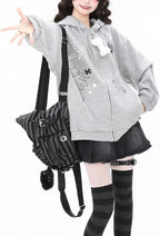 Womens Y2K Zip Up Cute Graphic Hoodies Cat Ears Casual Cartoon Harajuku Kawaii - Image 3