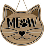 Cute Cat Meow Front Door Sign, Pet Farmhouse Wood Door Hanger Outdoor Outside by Bolisom