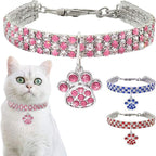 Pet Collar with Diamonds, Adjustable Crystal Diamond Elastic Heart Claw Pendant - Image 2