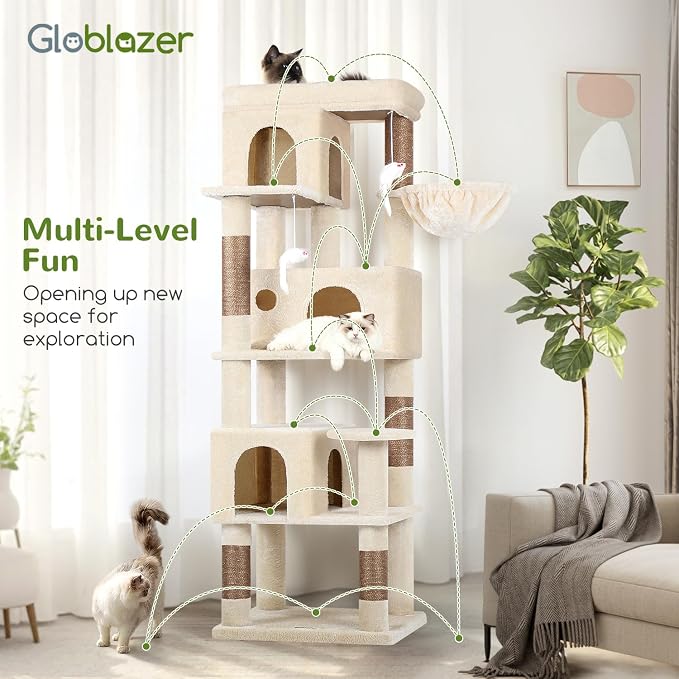 Globlazer Corner Cat Tree 66 inch Multi-Level Climbing Tower Kitty Condos Cat - Image 7