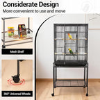 53 Inch Bird Cage with Wooden Perches, Standing Wrought Iron Birdcage with - Image 7