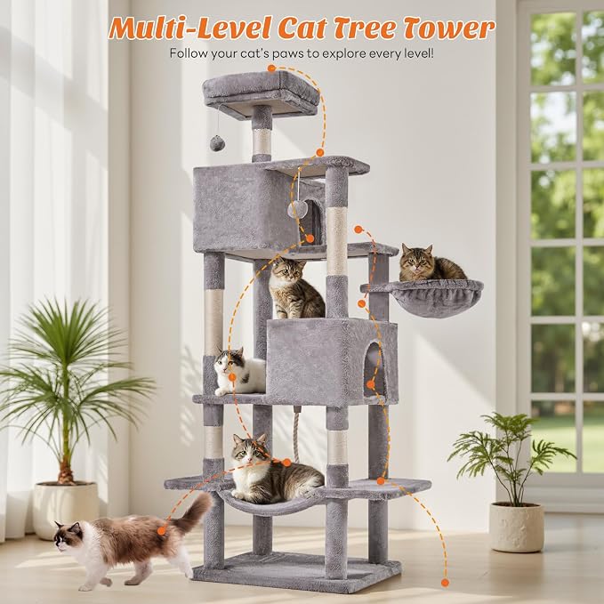Sweetcrispy 66 inch Cat Tree Tower, Large Multi Level Cat Climbing Tower - Image 4