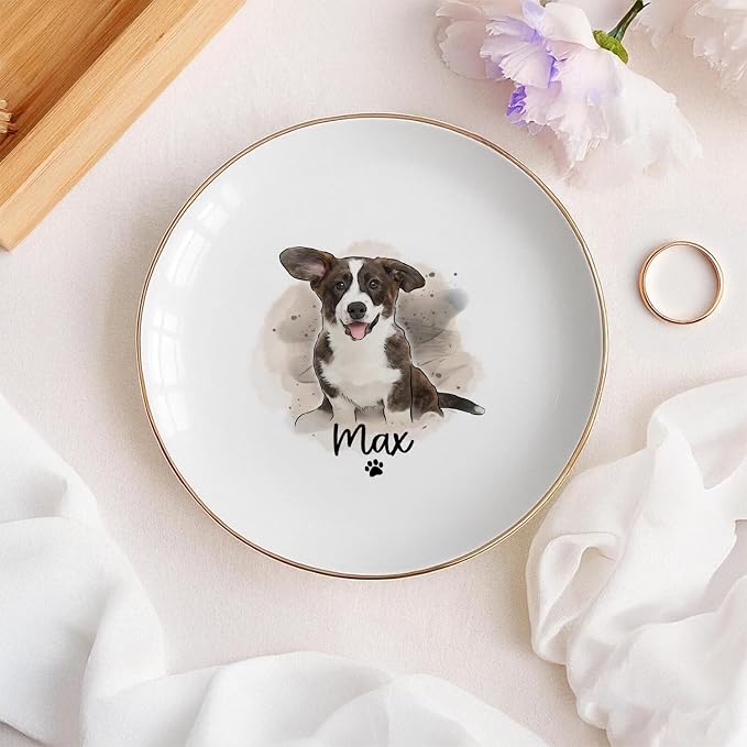 Custom Dog Cat Portrait Ring Dish, Personalized Pet Trinket Dish - Image 5