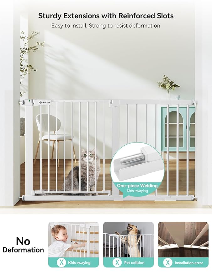 COMOMY 30" Tall Baby Gate for Stairs Doorways, Fits Openings 29.5" to 51.6" Wide - Image 2