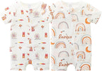 Unisex Summer Trendy 2-Pack Rompers Short Sleeve Zipped Bodysuit Infant Cotton by JingleBaBa
