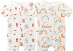 Unisex Summer Trendy 2-Pack Rompers Short Sleeve Zipped Bodysuit Infant Cotton by JingleBaBa