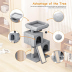 34'' Small Cat Tree with 2 Condos, Sisal Scratching Posts & Board, Sturdy Light - Image 4
