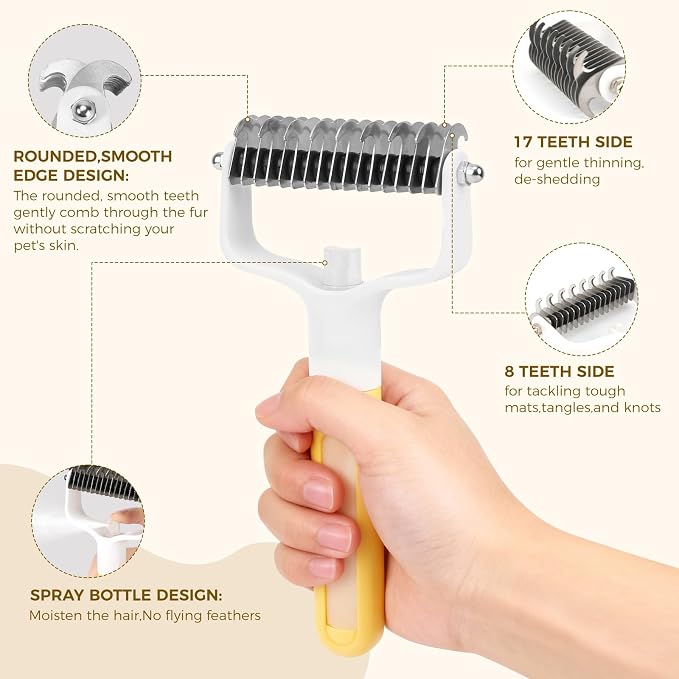 Undercoat Rake for Dogs & Cats, Double-Sided Deshedding Dematting Tool - Image 3