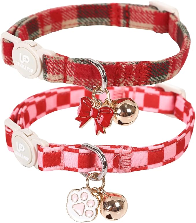 Cat Collar-2Pack Autumn Orange Plaid Kitten Collars-Halloween Plaid Breakaway by UPURARAPUP