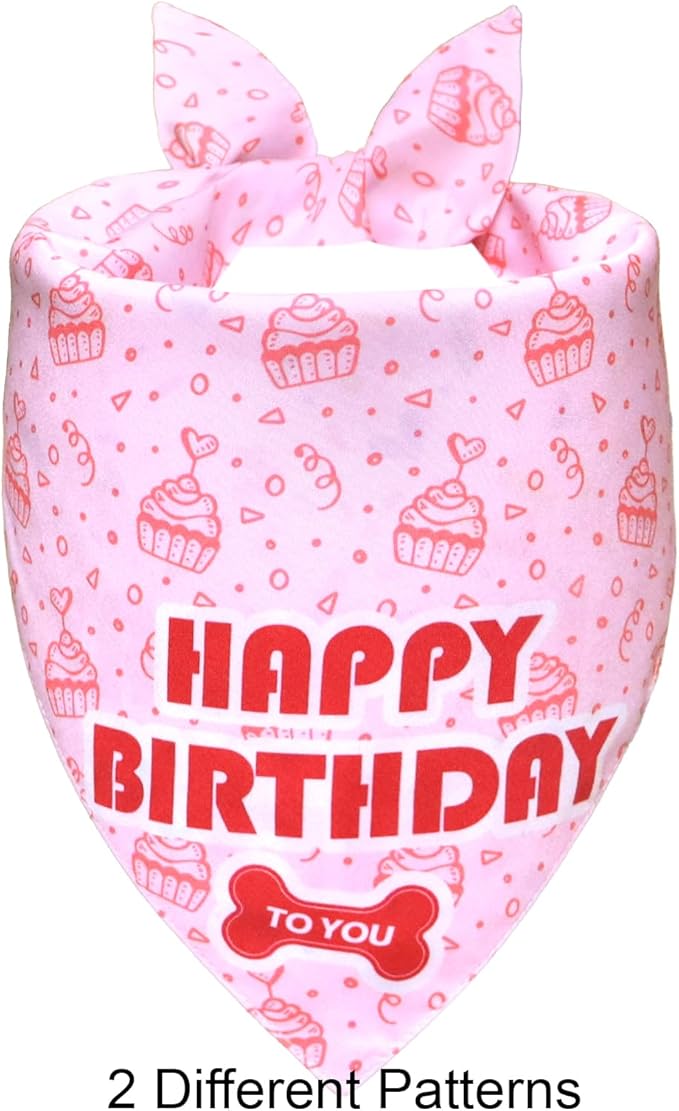 Dog Birthday Bandana Girl for Large to X-Large Dogs, Reversible 2 Patterns in 1 - Image 2