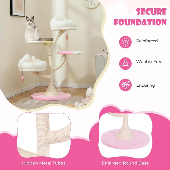 Tangkula 48.5 Inch Cute Cat Tree, 2 Padded Perches, 2 Platforms, Ice - Image 7