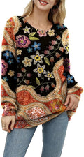 YESNO Women Christmas Sweater Graphic Printed Oversized Pullover Sweaters by YESNO