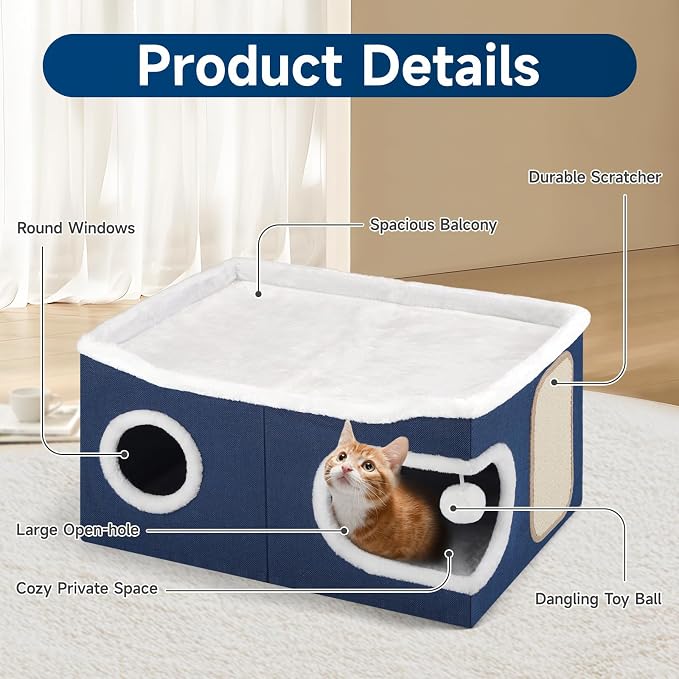 Shikha Cat Beds for Indoor Cats, Extra Wide Cat Cube House for Multi Cats - Image 3