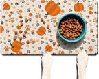 Fall Pumpkin Dog Food & Water Mat, Paw Prints Autumn Pet Feeding Mat - Image 3