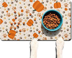 Fall Pumpkin Dog Food & Water Mat, Paw Prints Autumn Pet Feeding Mat - Image 3