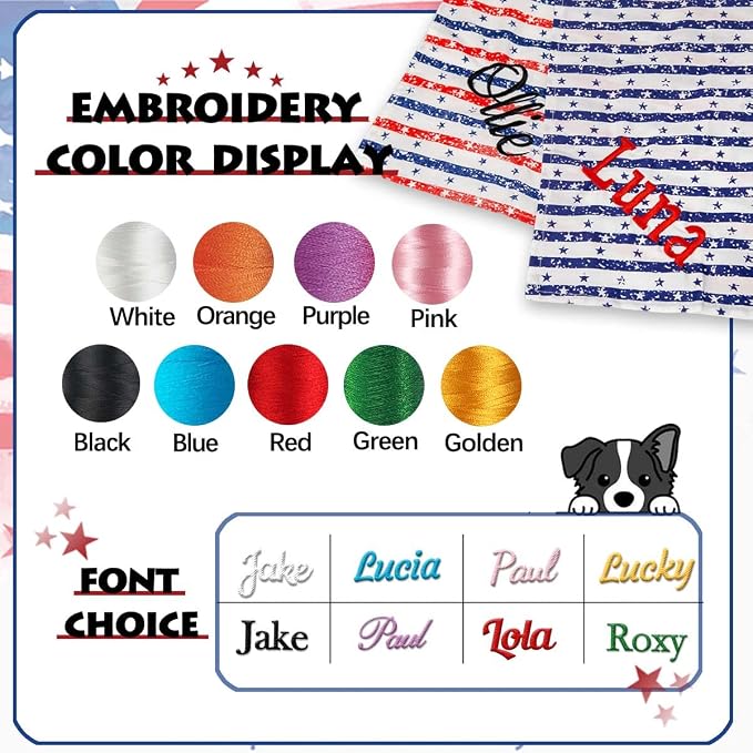 Personalized 4th of July Dog Bandana Embroidered Name Custom Neckwear Dog Scarf - Image 3