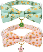 2 Pack Floral Cat Collars with Bow Tie and Bell Adjustable Breakaway Bowtie by Ewinoom