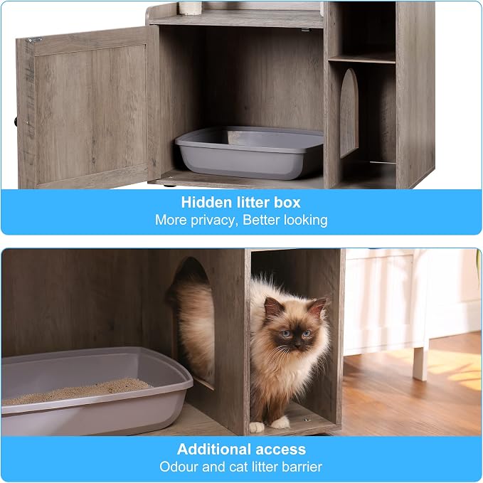 Hey-brother Cat Tree with XL Litter Box Enclosure, All-in-one Cat Tower - Image 7