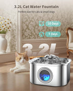 Cat Water Fountain Stainless Steel, 3.2L/108oz Cat Fountain - Image 2
