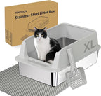 TENTIZON Large Stainless Steel Cat Litter Box, Open Top Metal Kitty Litter Tray by TENTIZON