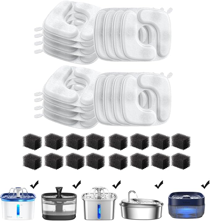 Veken Cat Water Fountain Filters, 16 Pack Replacement Filters & 16 Pack by Veken