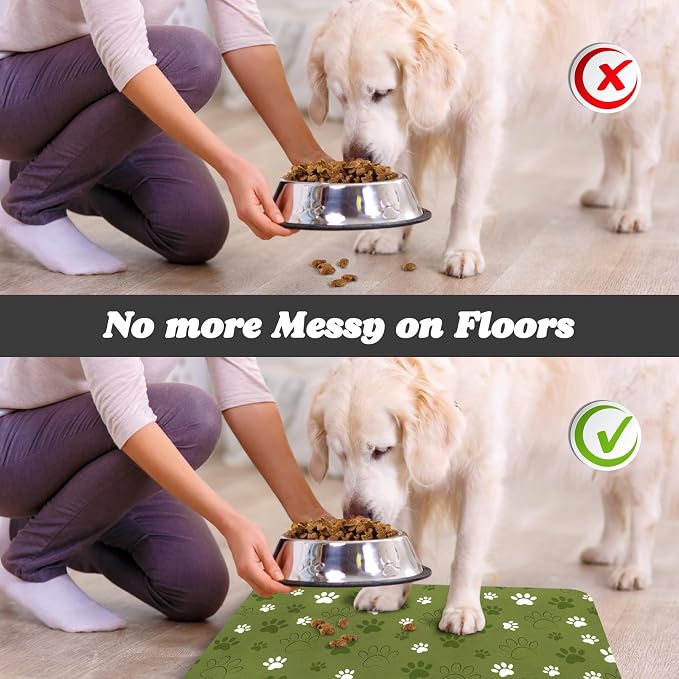 Dog Food Mat, Absorbent Water Bowl Mats Cat Pet Feeding Placemats Dark Green 12 - Image 5