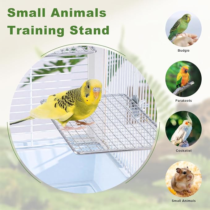 Stainless Steel Bird Perch for Cage, Open-Grid Easy Clean Parrot Perch Stand - Image 7
