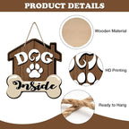 Dog Inside Front Door Sign, Doghouse Bone Paw Prints Wood Door Hanger Outdoor - Image 3