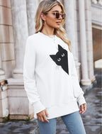 FRYAID Cat Sweatshirt Women Funny Black Cat Graphic Sweater Casual Cat Crewneck - Image 3