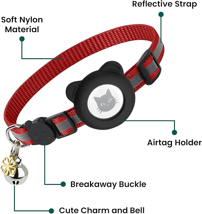 Cat Collar with AirTag Holders, Reflective Breakaway Safety Collars, Bells and - Image 5