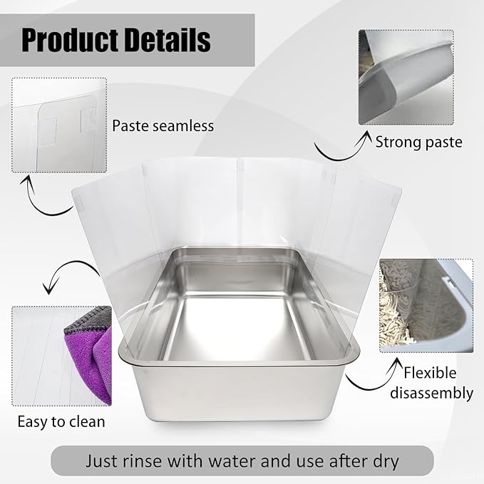 4PCS Cat Litter Box Pee Shields, Transparent Easy Clean Splash Guard - Image 3