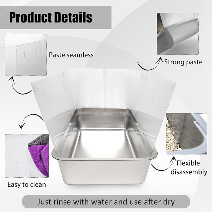 3PCS Cat Litter Box Pee Shields, Transparent Easy Clean Splash Guard - Image 3