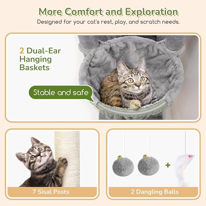 Globlazer Heavy Duty Cat Tree, 74in Sturdy Cat Tower - Image 4
