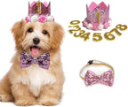 Pet Birthday Hat, Dog Birthday Crown Hat and Bowtie by Elionless