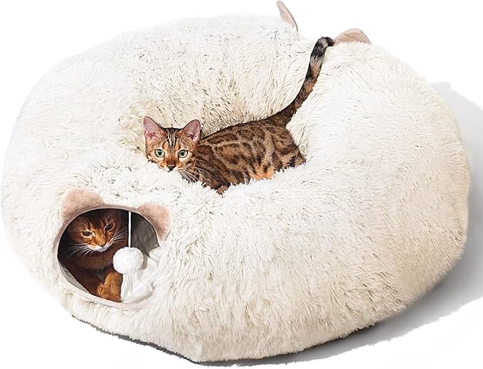 Cat Tunnel with Cat Bed for Indoor Cats, Soft Plush Peekaboo Cat Cave Donut by ZVBEK