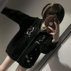 Womens Y2K Zip Up Cute Graphic Hoodies Cat Ears Casual Cartoon Harajuku Kawaii - Image 5